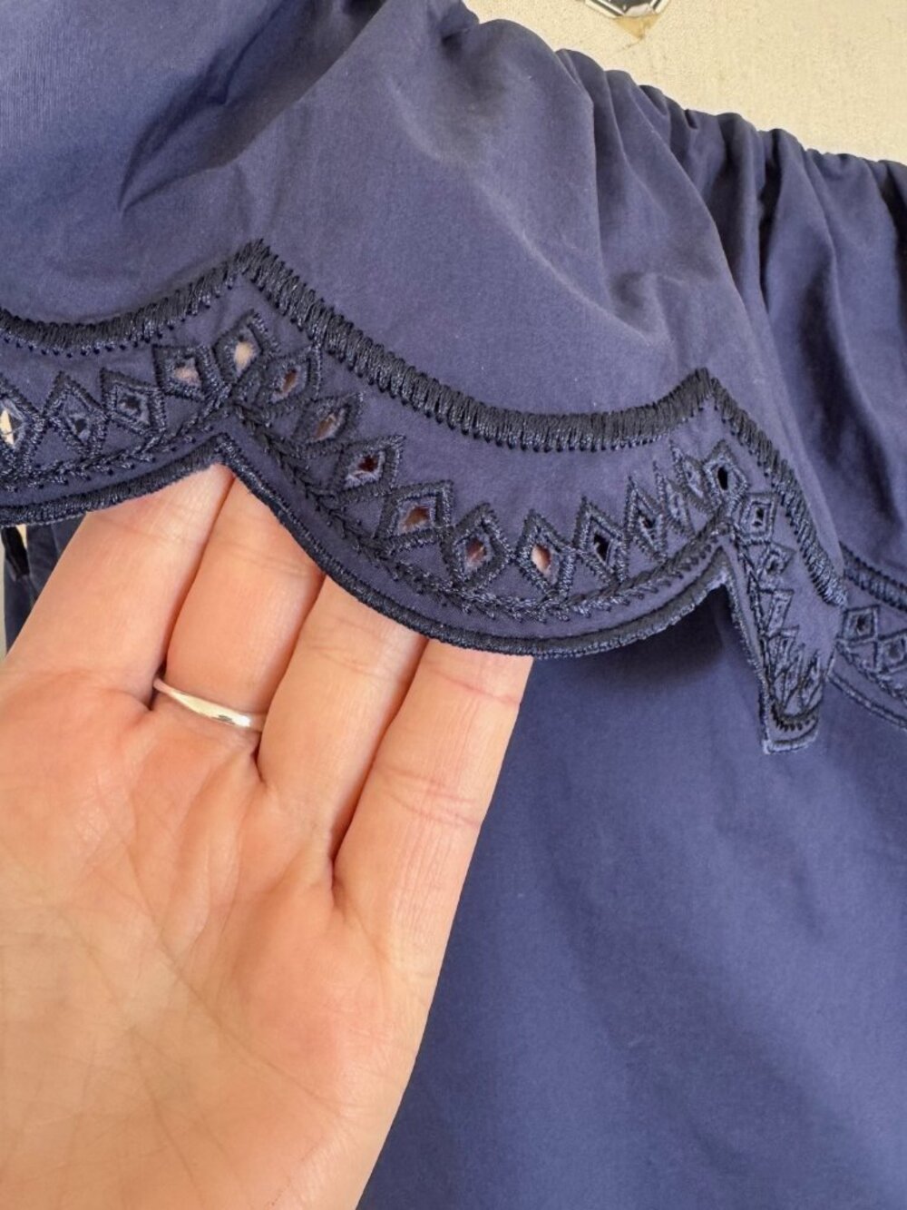 COPY Aqua | One Shoulder Ruffle Embroidered Cotton Top Size S - Picture 7 of 9
